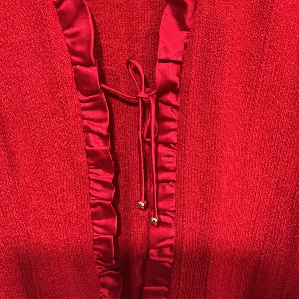 St. John Evening Knit Cardigan Set, Ruffle Trim And Tie Closure, Red, 6 - Picture 4 of 16